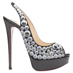 CHRISTIAN LOUBOUTIN Deja Vu 150 black patent eyeball peeptoe sling platform EU36