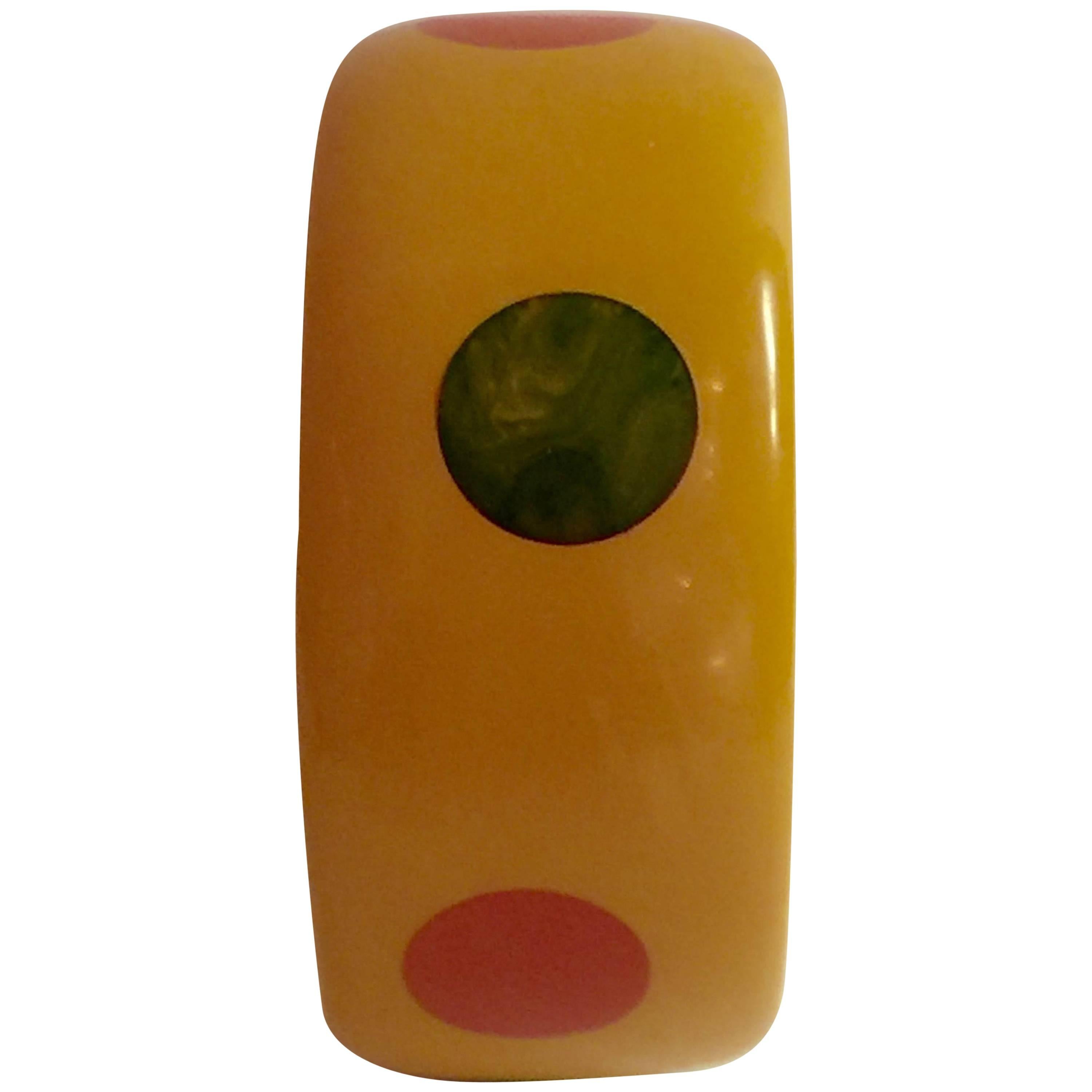 1930s Bakelite Multi Color Polka Dot Bangle Bracelet Flat Wall For Sale