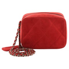 Chanel Vintage Chain Wristlet Clutch Quilted Suede Mini