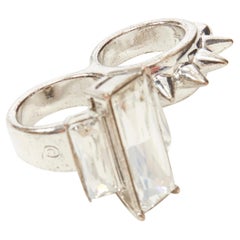 ALEXANDER MCQUEEN silver-tone metal punk spike rhinestone jewel double ring