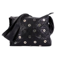 Chanel Rare Vintage 22 Black Quilted Swarovski Charm Shoulder Hobo Tote Bag