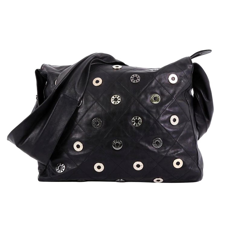 Chanel Rare Vintage 22 Black Quilted Swarovski Charm Shoulder Hobo Tote Bag  For Sale at 1stDibs