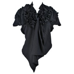 COMME DES GARCONS Draped Gathered Black Boiled Wool Blouse Size S