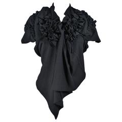 COMME DES GARCONS Draped Gathered Black Boiled Wool Blouse Size S 2