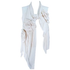 COMME DES GARÇONS Cremefarbene Bluse aus Baumwolle im Drapierungsstil mit Blumenapplikation M