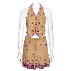 Vintage Christian Dior by John Galliano embellished suede waistcoat and skirt, ss 2005