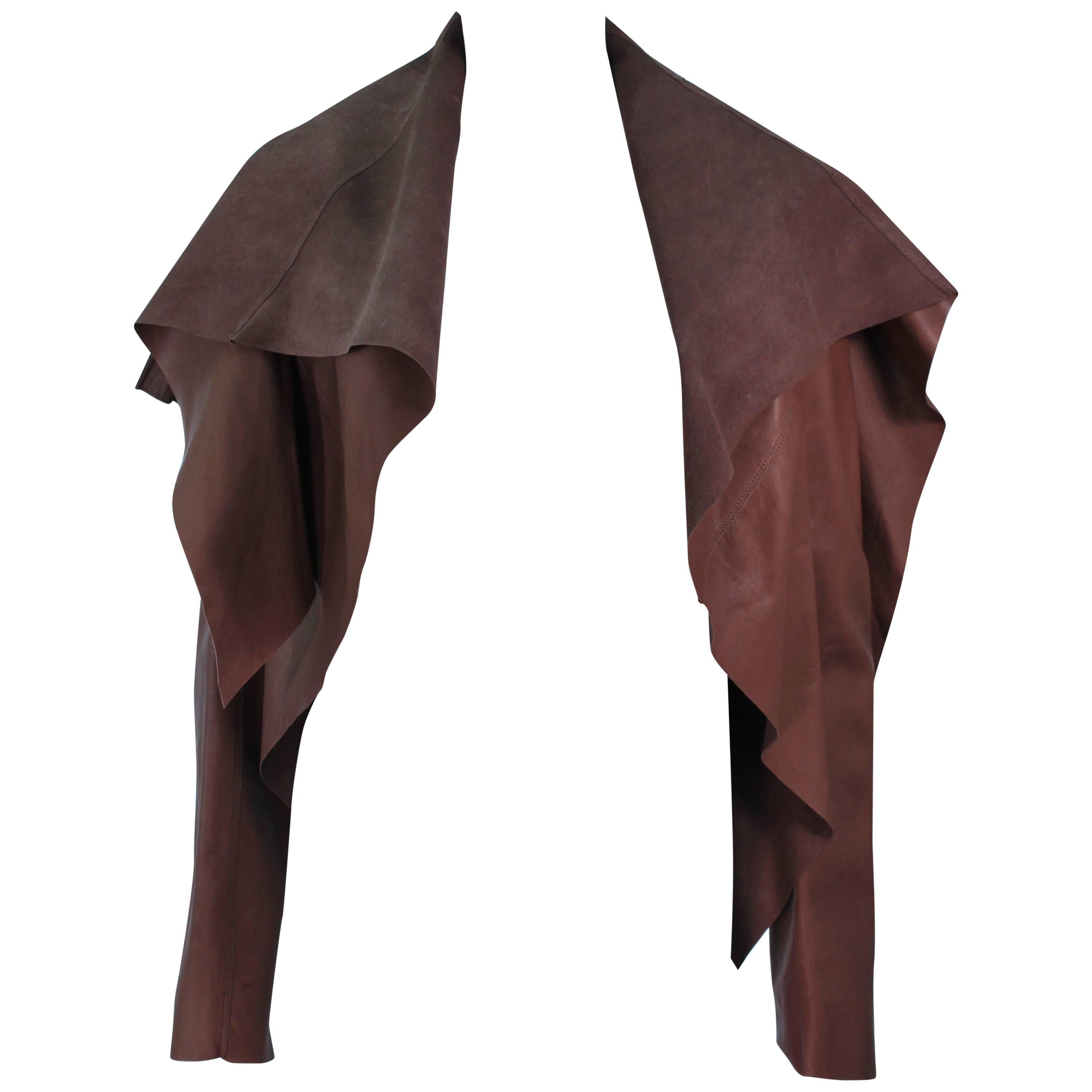 RICK OWENS Brown Lamb Leather Drape Jacket with Pleated Back Size 38 For Sale