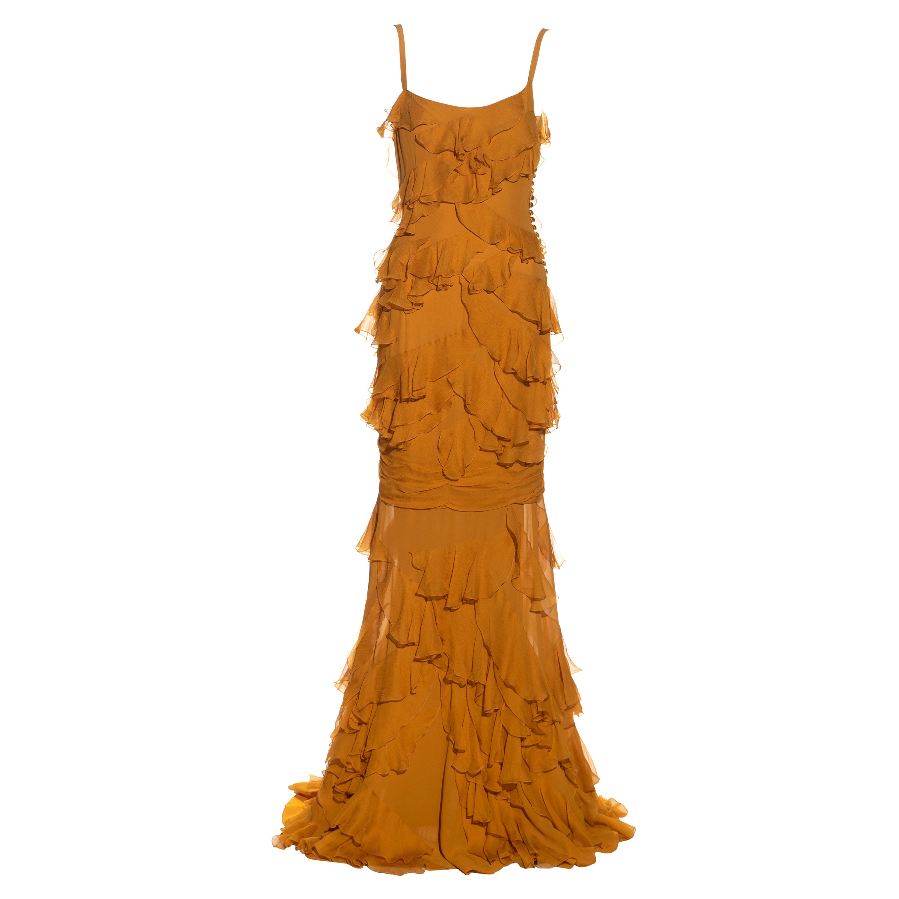 John Galliano saffron silk chiffon ruffled evening dress, ss 2005