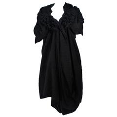 COMME DES GARCONS Black Boiled Wool Draped Dress with Abstract Gathers Size S