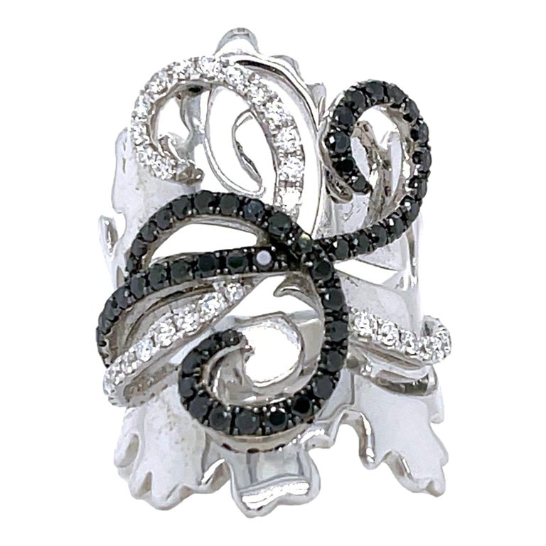 Bague En Or 18 Carats Avec Diamant Noir 1.40cts Et Diamants Blancs - Taille 54 - Occasion