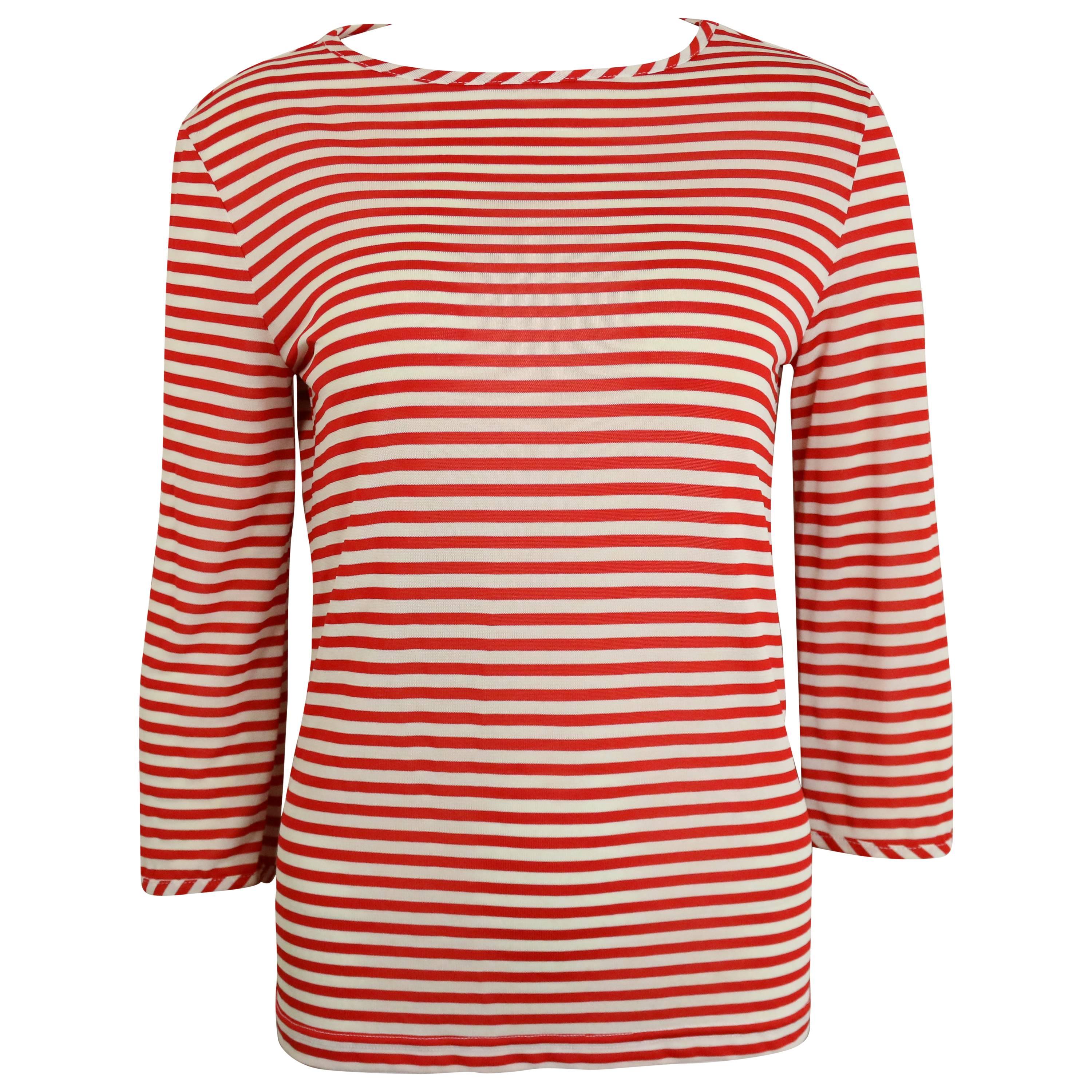Versus By Gianni Versace Red/White Stripe Three Quarter Sleeve Top For Sale