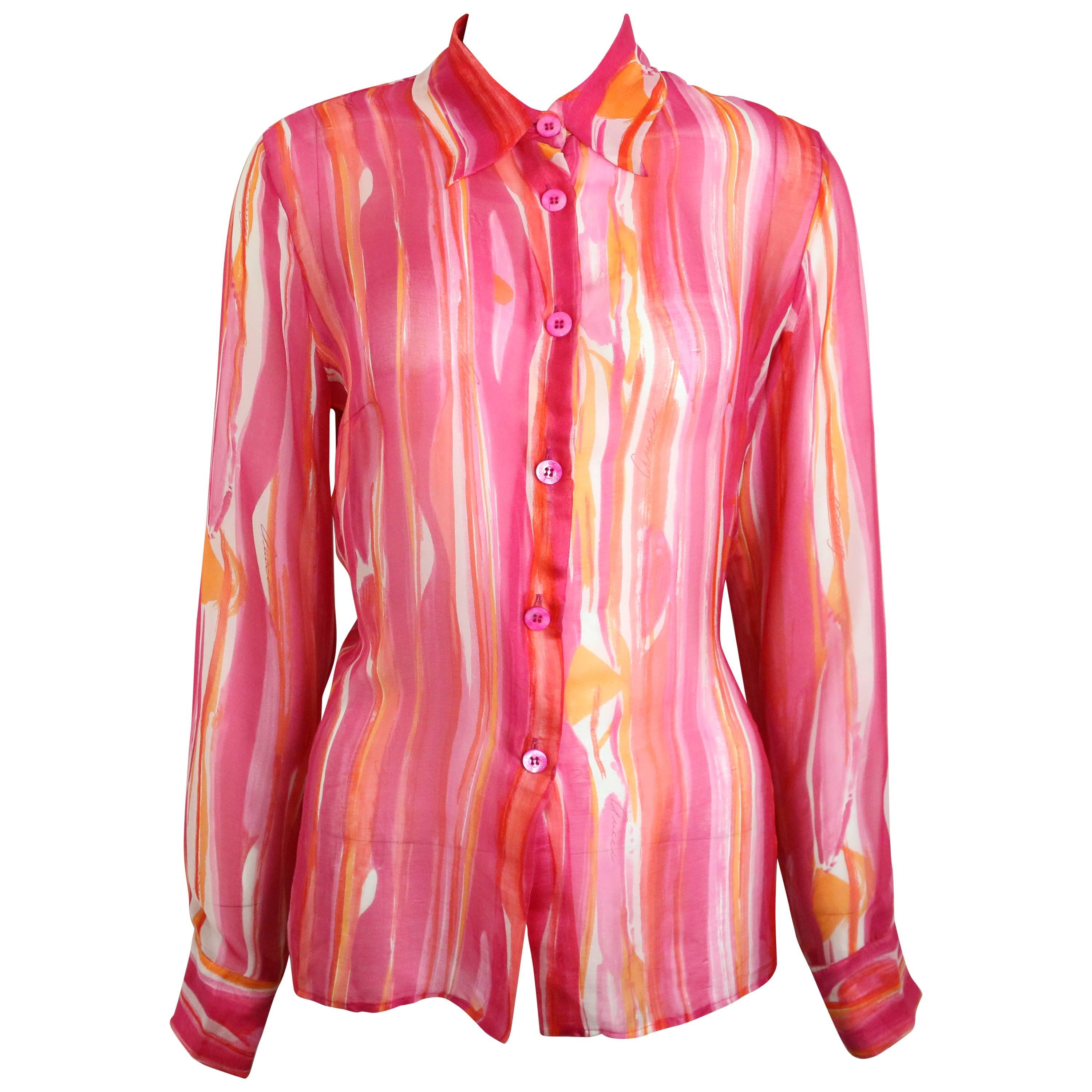 Tom Ford For Gucci Colour Printed Silk Sheer Shirt 