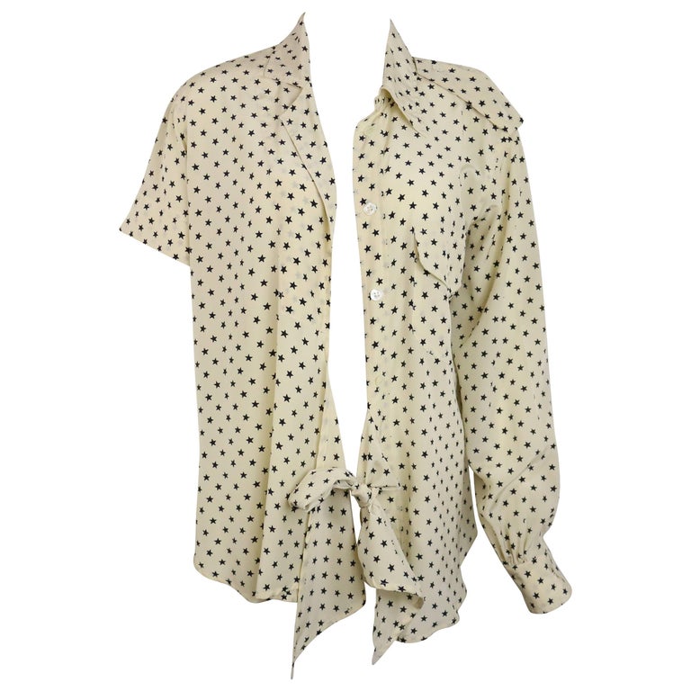 Moschino Couture Ivory Star Pattern Asymmetric Silk Shirt For Sale at ...