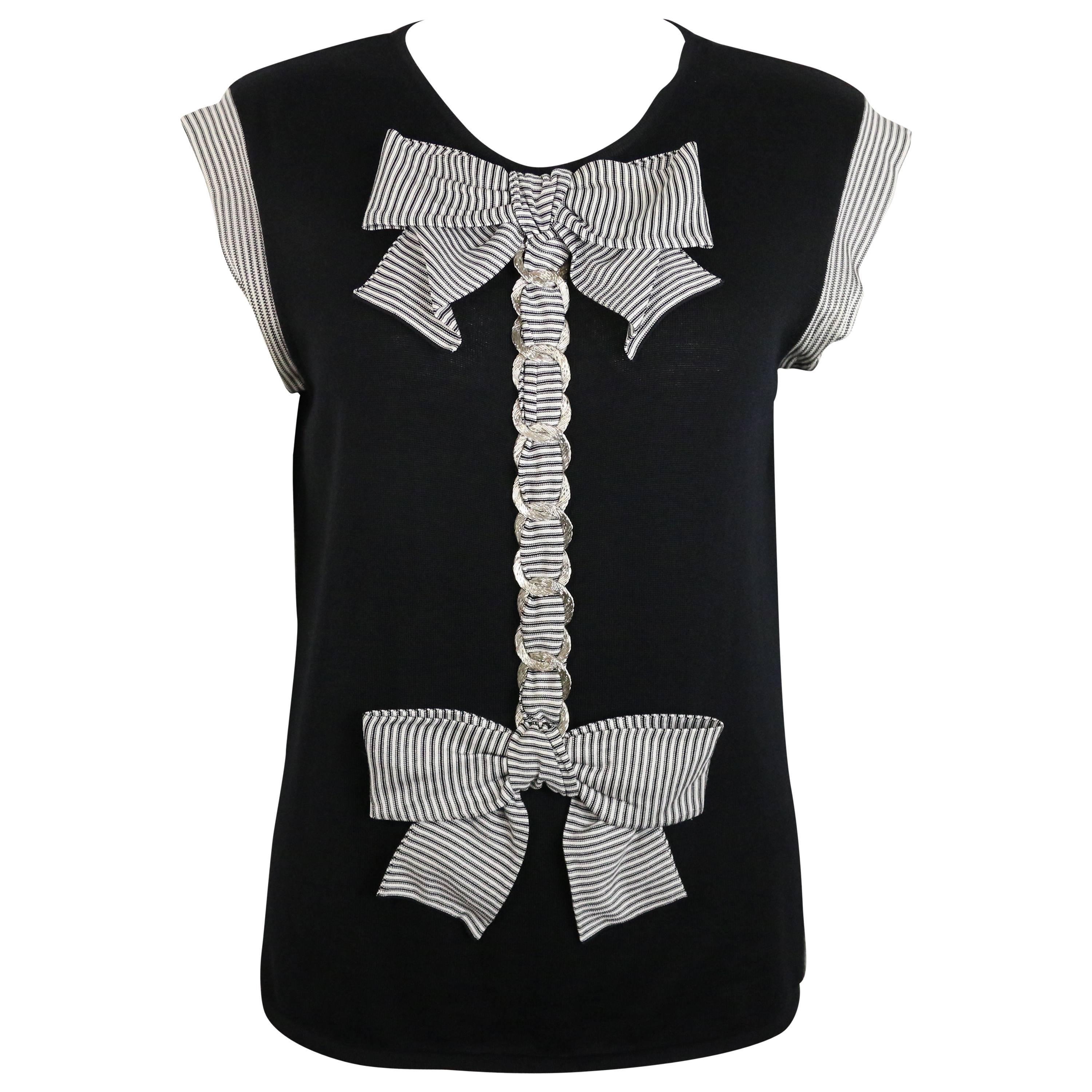 Chanel Black Cashmere Silk Bow And Chain Top For Sale