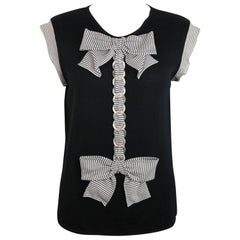 Chanel Black Cashmere Silk Bow And Chain Top