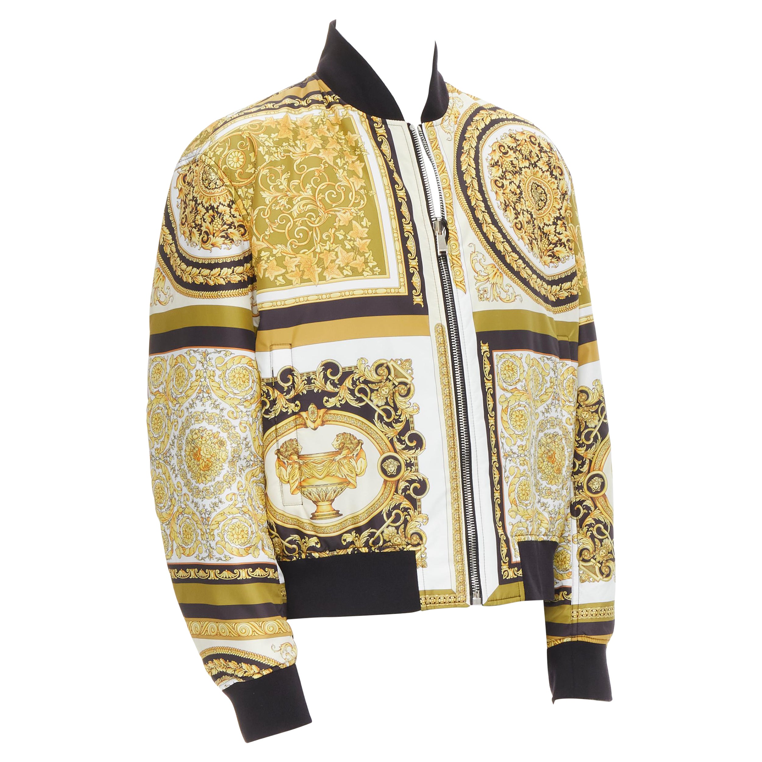 new VERSACE SS18 mixed gold baroque pastel face print zip up bomber ...