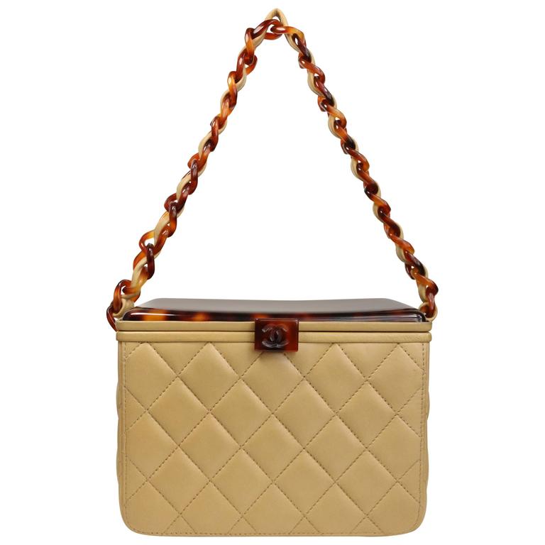 Chanel Beige Leather Quilted Tortoise Lucite Top Box Bag at 1stDibs  chanel  quilted box bag, chanel tortoise bag, vintage chanel box bag