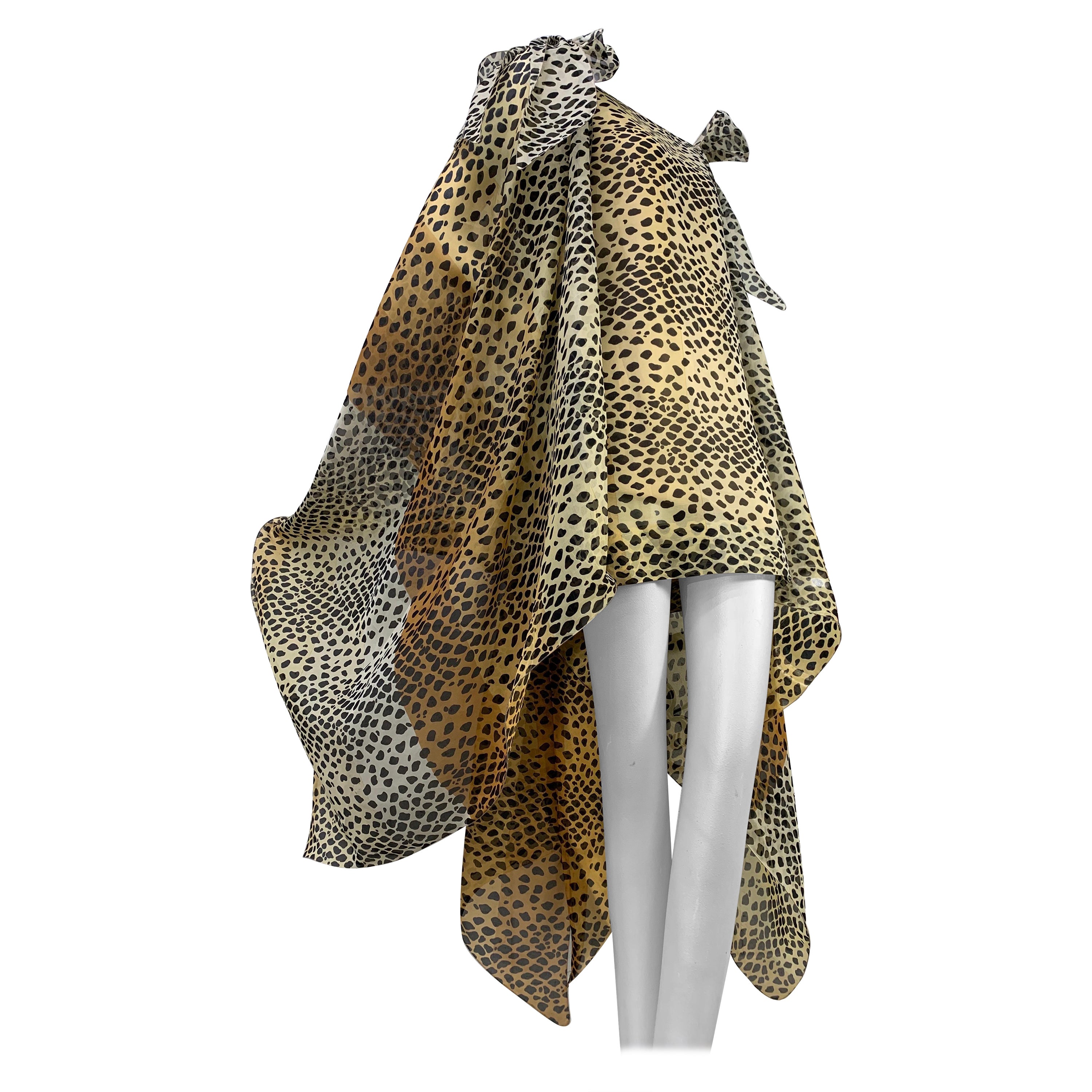 1990 Pierre Cardin Haute Couture Leopard Organza Mini Dress w Organza Cape