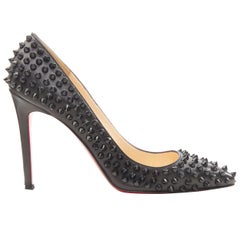 Used CHRISTIAN LOUBOUTIN Pigalle black allover studded leather stiletto pump EU37.5