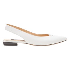 SERGIO ROSSI white leather pointed toe PVC trim sling back flats EU37.5