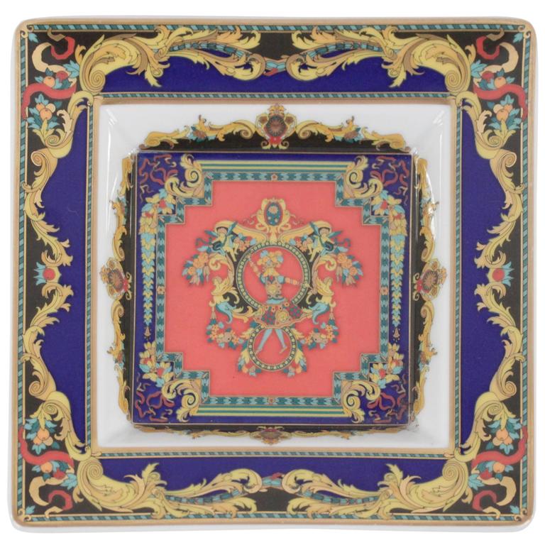 VERSACE ROSENTHAL Porcelain LE ROI SOLEIL Square ASHTRAY RARE at
