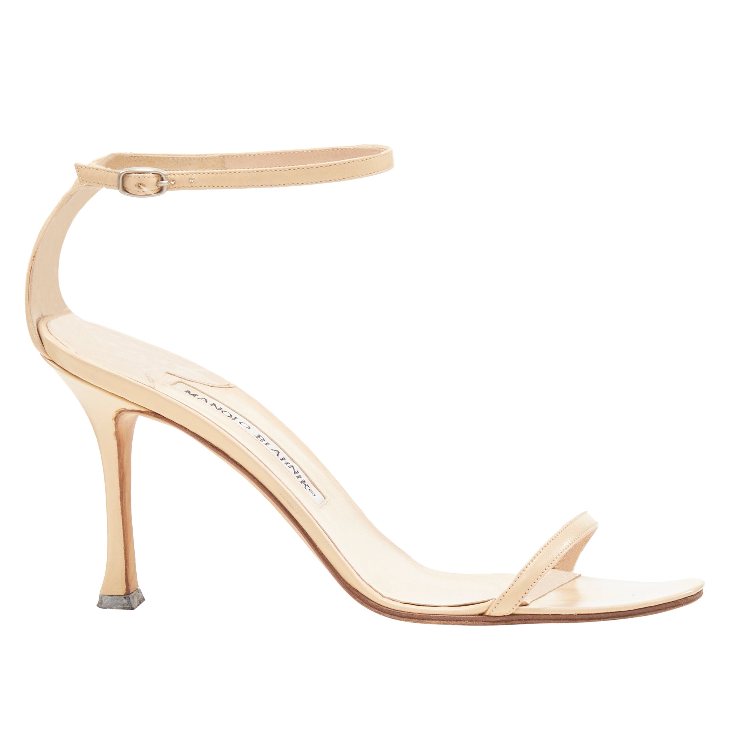 MANOLO BLAHNIK Nude Beige Leather Minimalist Strappy High Heel Sandals MANOLO BLAHNIK Nude Beige Leather Minimalist Strappy High Heel Sandals