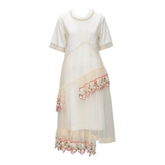 SIMONE ROCHA nude sheer floral embroidered tulle pearl collar dress S