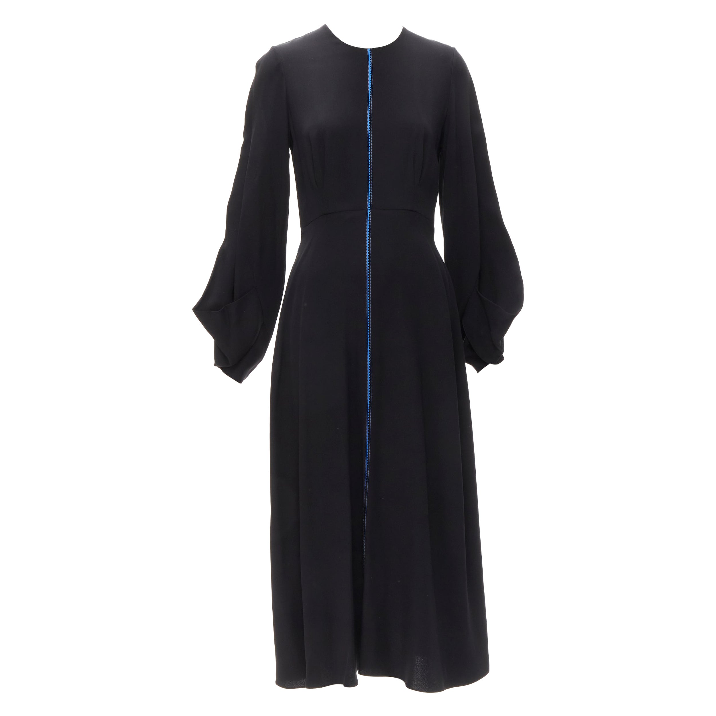 ROKSANDA black silk blue seam detail flared cuff midi dress For Sale