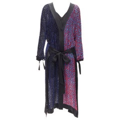 DIANE VON FURSTENBERG red blue velvet polka dot robe black slip mini dress S