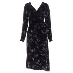 Used DIANE VON FUSTENBERG black floral print velvet wrap dress robe XS