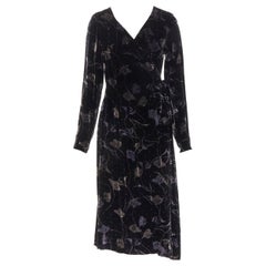 DIANE VON FUSTENBERG black floral print velvet wrap dress robe XS