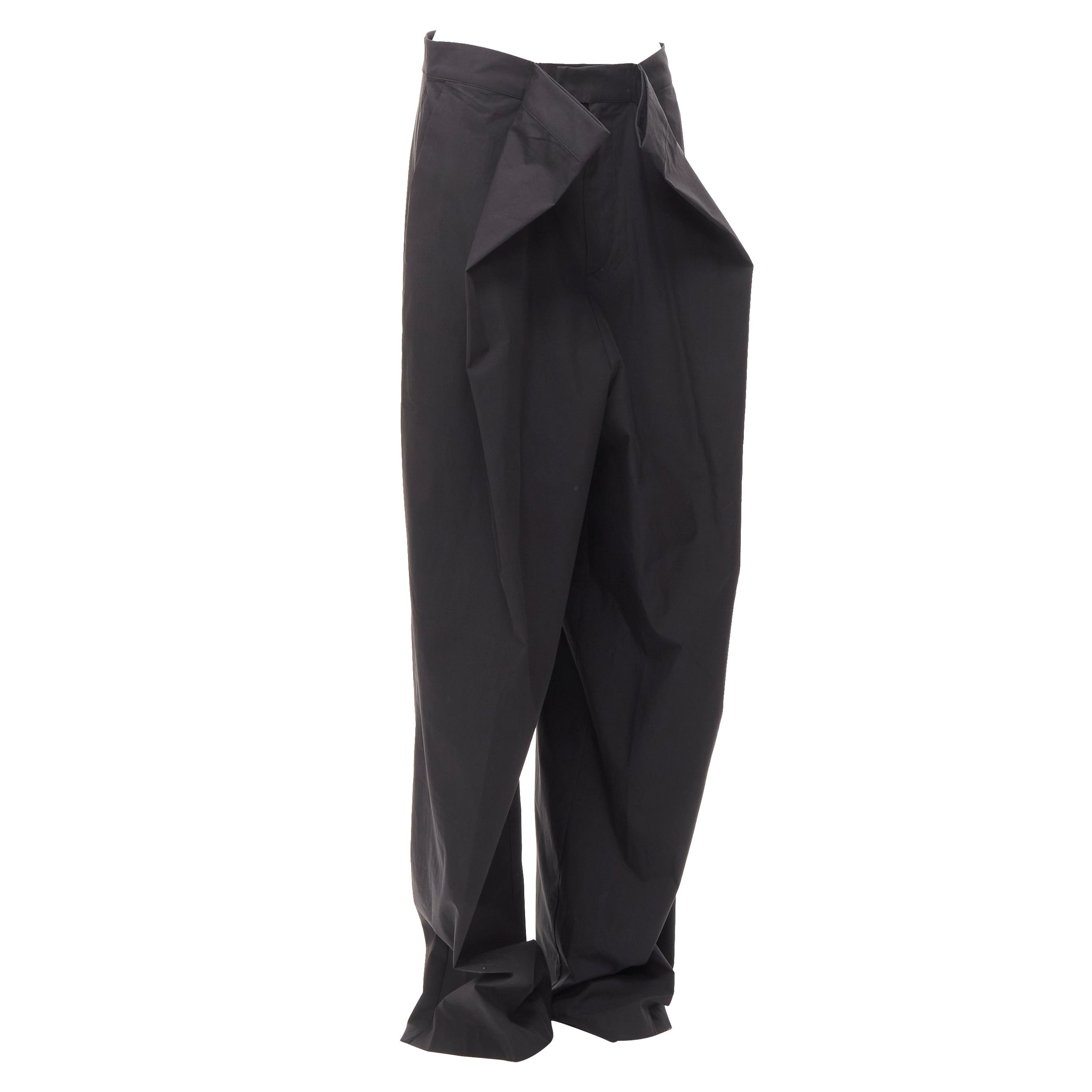 ERNESTO NARANJO black cotton draped panel extreme wide leg pants IT40 S