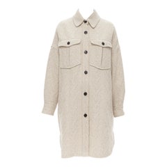 ISABEL MARANT ETOILE Obira beige herringbone wool tweed coat dress FR36 S