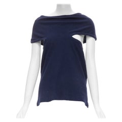 COMME DS GARCONS Vintage Marineblaues Frottee-Baumwoll-Top mit schrägem Armausschnitt und Reißverschluss M