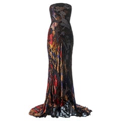 Used Christian Lacroix silk devoré strapless evening dress, fw 2002