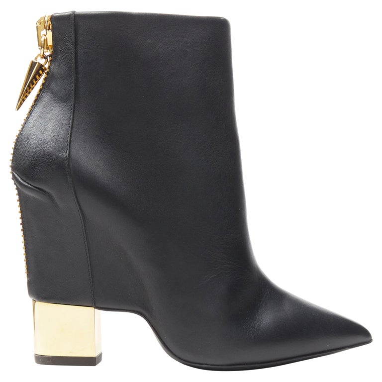 new GIUSEPPE ZANOTTI black leather gold claw zip point toe bootie EU37
