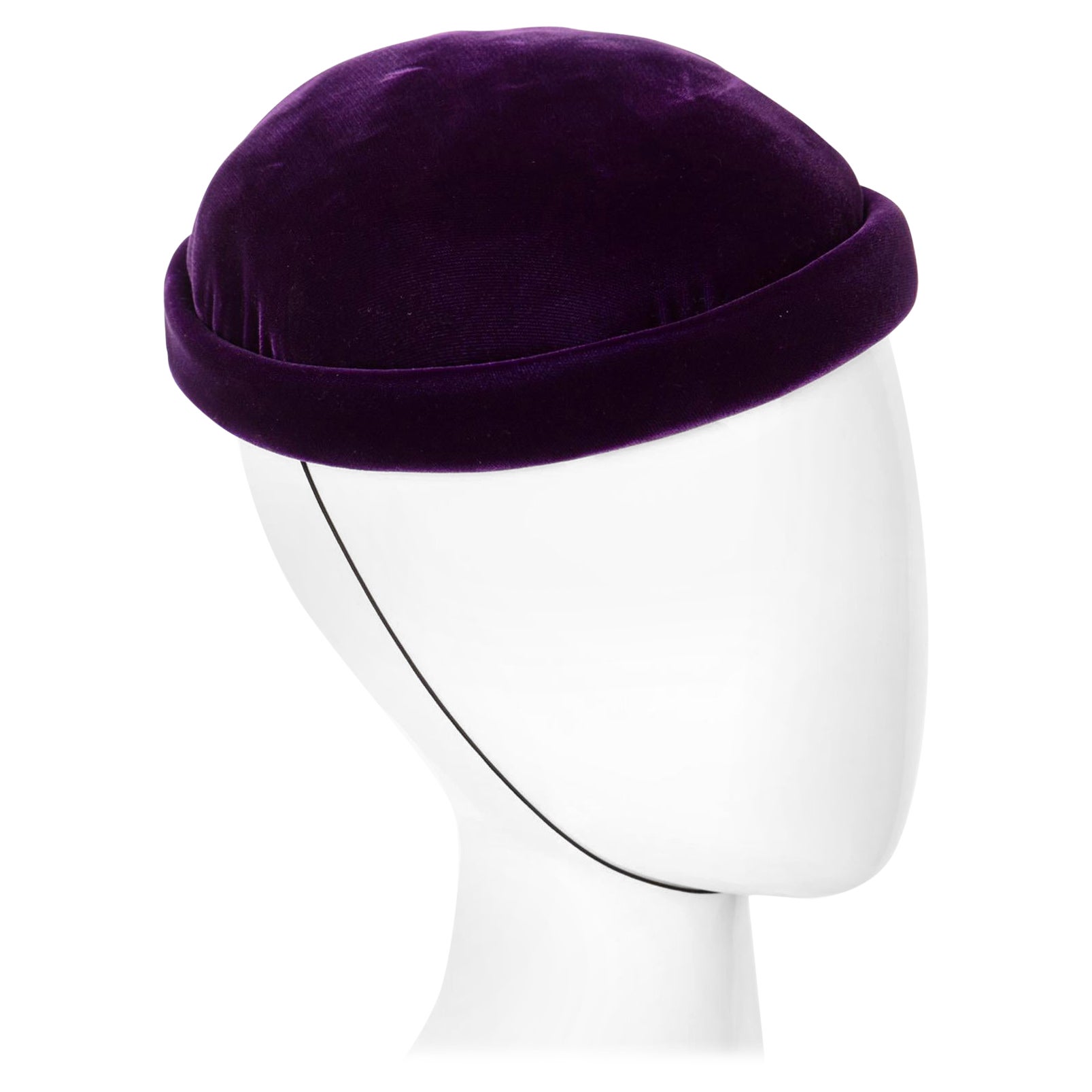 Givenchy Amethyst Purple Velvet Bumper Hat, 1970s  For Sale