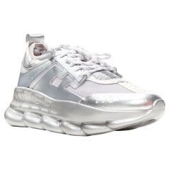 Used new VERSACE Chain Reaction metallic silver sheer low top chunky sneaker EU45