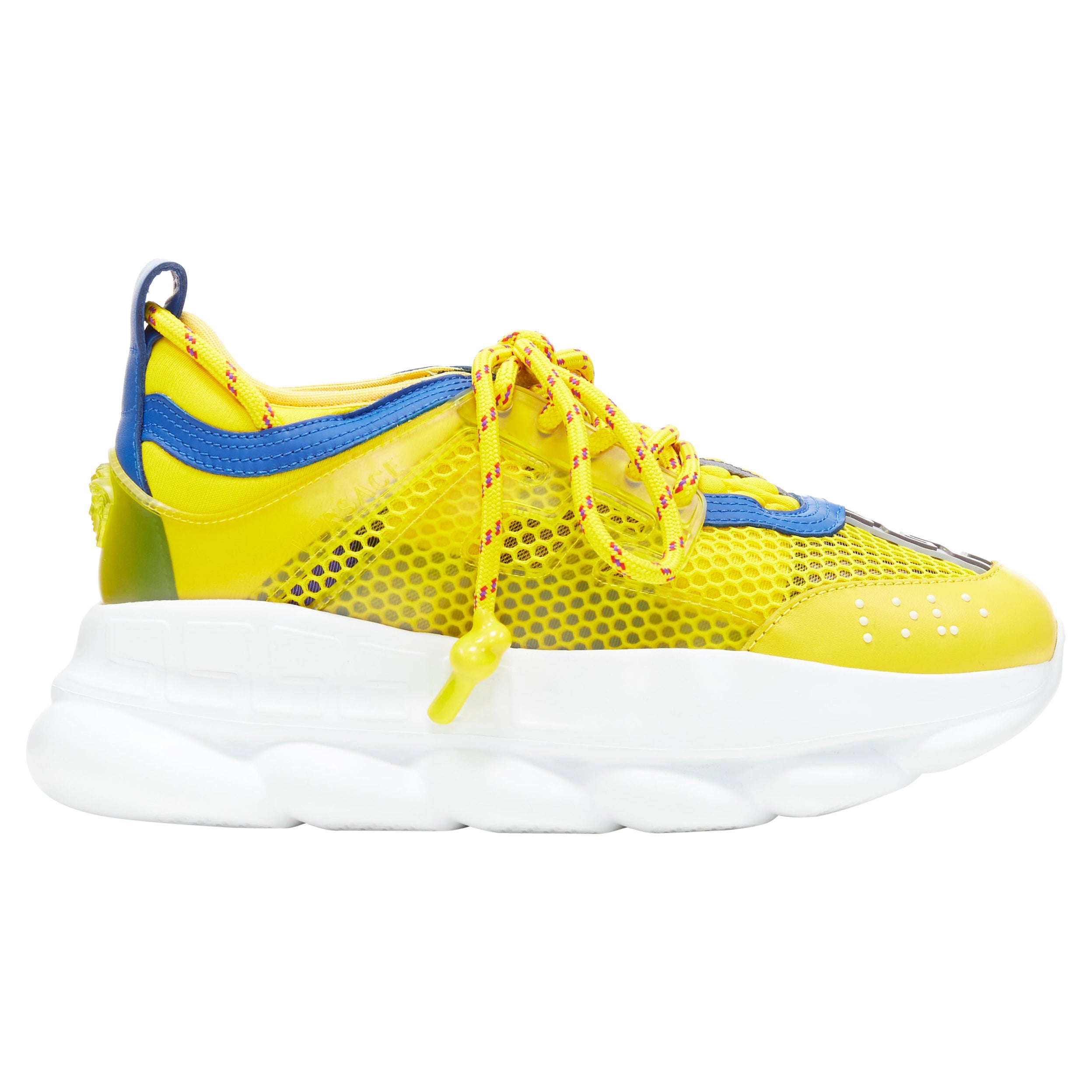 new VERSACE Chain Reaction yellow blue low top chunky sole dad sneaker EU35.5 For Sale at 1stDibs | versace tenis, versace chain top,