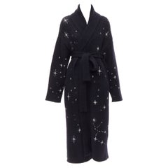 ALANUI Alpaka Wolle Grobstrick Marineblau Silber Starburst Strickjacke Mantel Robe M