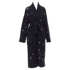 ALANUI alpaca wool chunky knit navy blue silver starburst cardigan coat robe M