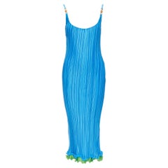 new VERSACE 2021 Runway Tresor De La Mer blue starfish frill plisse dress IT42 M