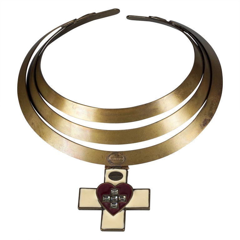 Vintage JEAN PAUL GAULTIER Heart Cross 3 Layer Masai Necklace For