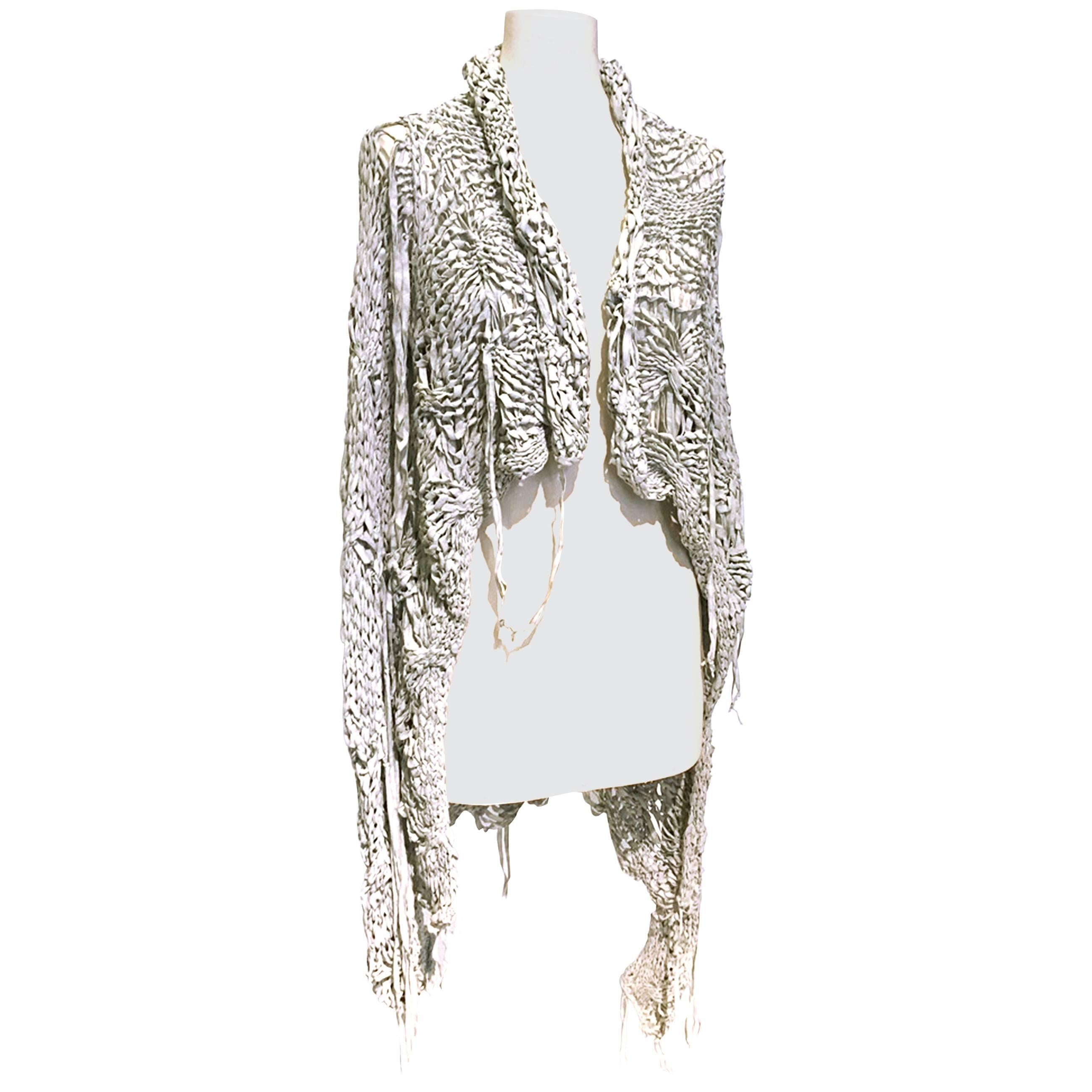 Gareth Pugh Fall 2010 oversized hand knitted abstract light grey cardigan. Sz M For Sale
