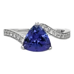 Trillion AAA Tanzanite and Diamond Ring in 18K White Gold
