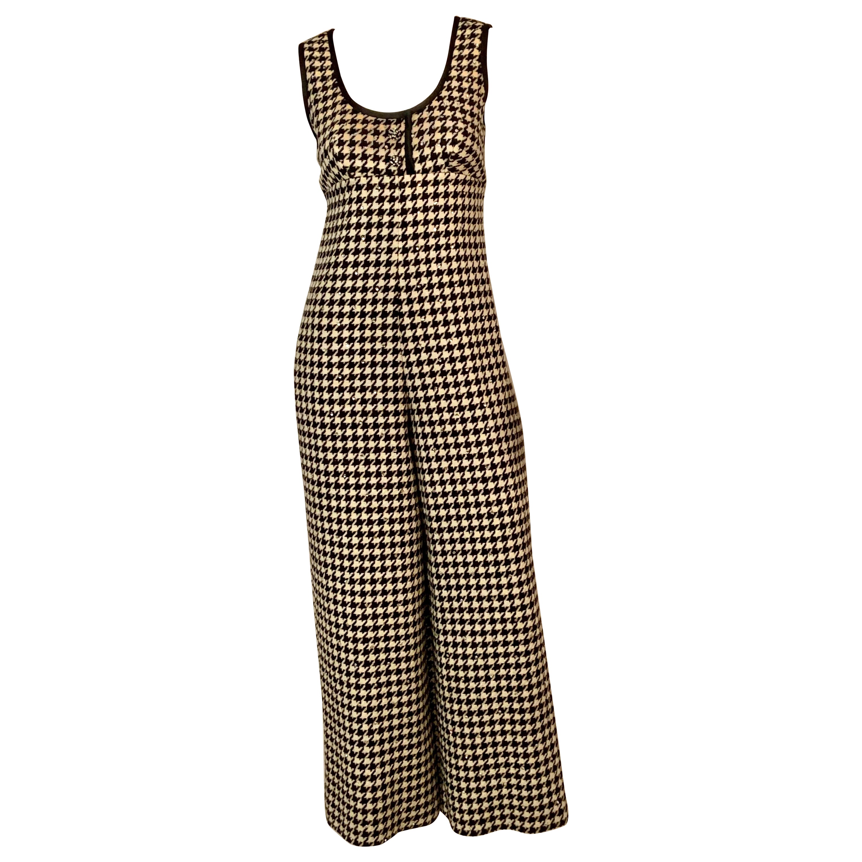 1960's Rhinestone Studded Morton Myles Black and Cream Houndstooth Jumpsuit  For Sale at 1stDibs