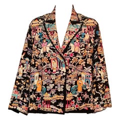 1920’s Chinese Hand Embroidered Multi Color Silk on a Black Silk Jacket