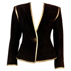 Yves Saint Laurent Black Suede Jacket with Gold Leather Trim