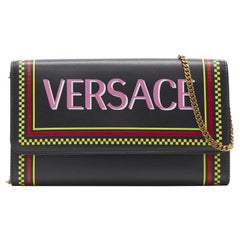 new VERSACE 90s pink logo black leather WOC flap clutch crossbody bag