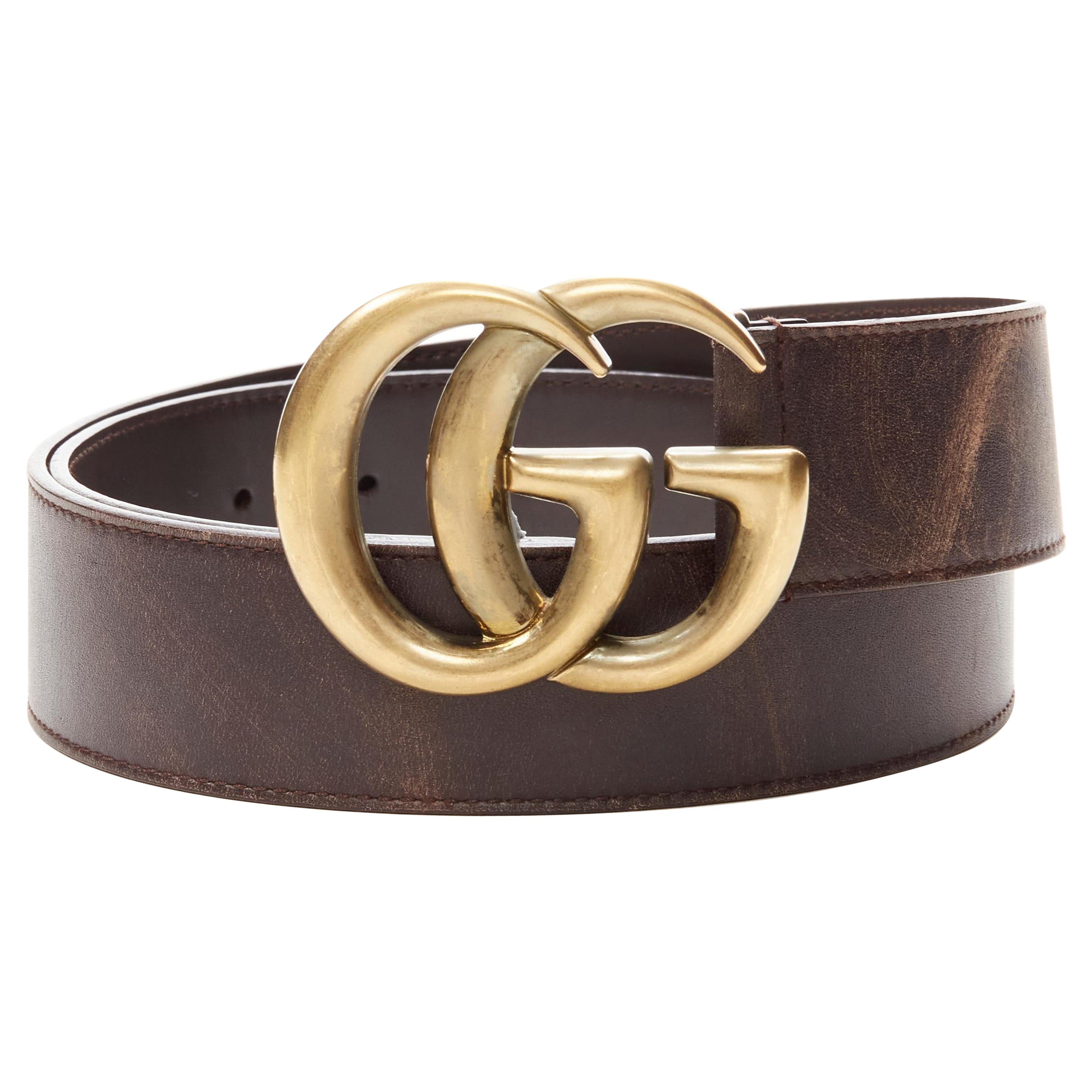 GUCCI Marmont GG buckle Vintage effect brushed brown leather belt 80cm 32"